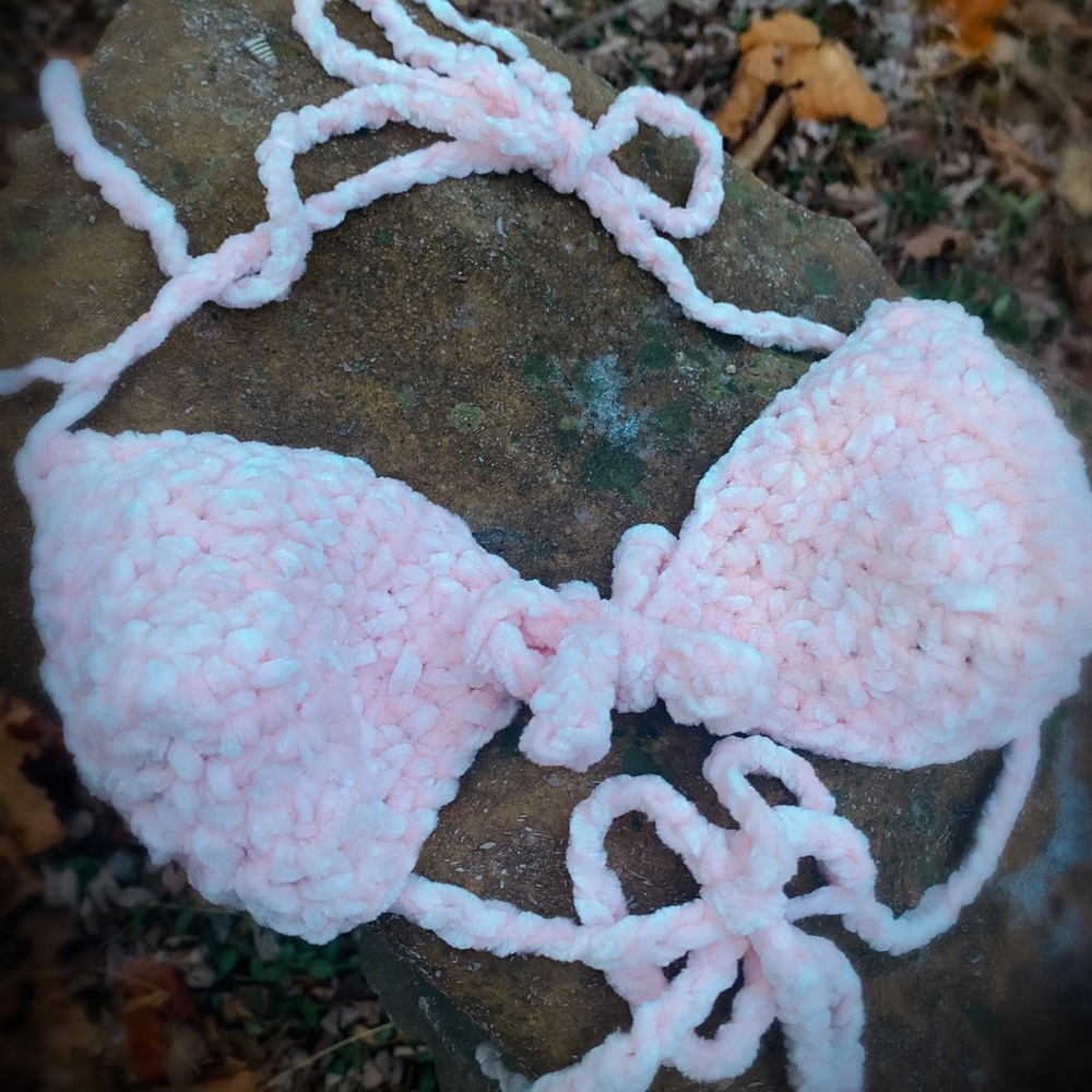 Chenille Bralette Bikini Snow Bunny in Petal Pink